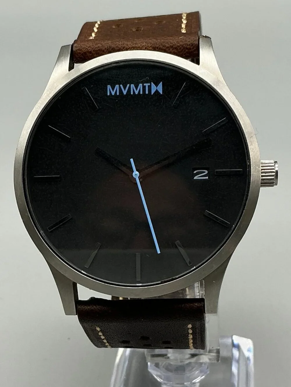 MVMT Classic Mens Watch 45mm Silver Tone Black Dial Date New Battery
